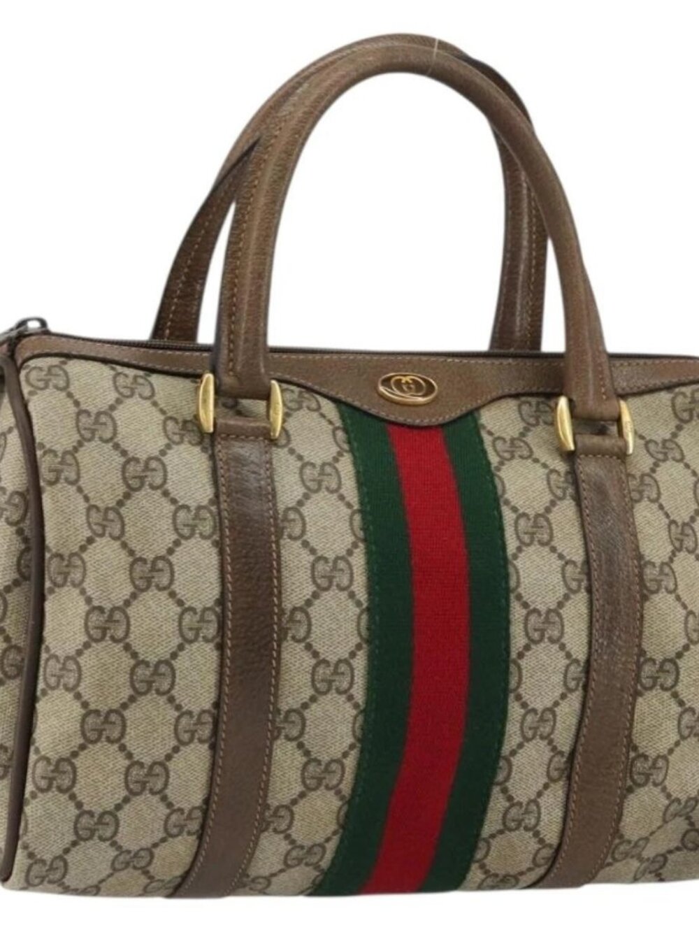 GUCCI GG Supreme Web Sherry Line Boston Bag PVC Beige Gold 40 02 006 Auth gh1505 - Picture 2 of 16
